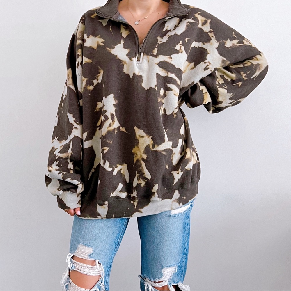 Bleach Dyed Half Zip Sweatshirt